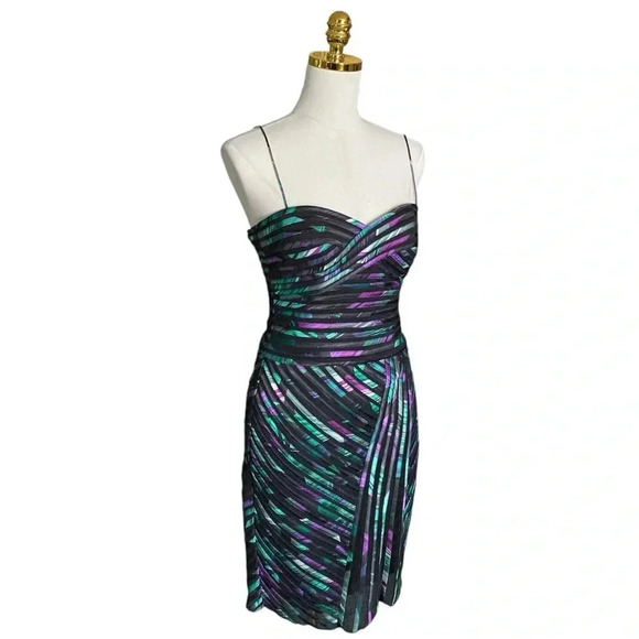 CACHE | Multicolor Sweetheart Spaghetti Strap Mesh Overlay Mini Dress Size 2 - Picture 4 of 12